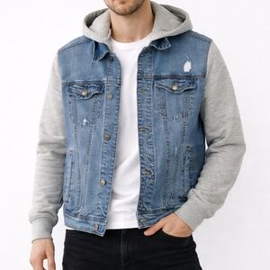 Hollister Denim Hooded Sweatshirt Jacket Size Small